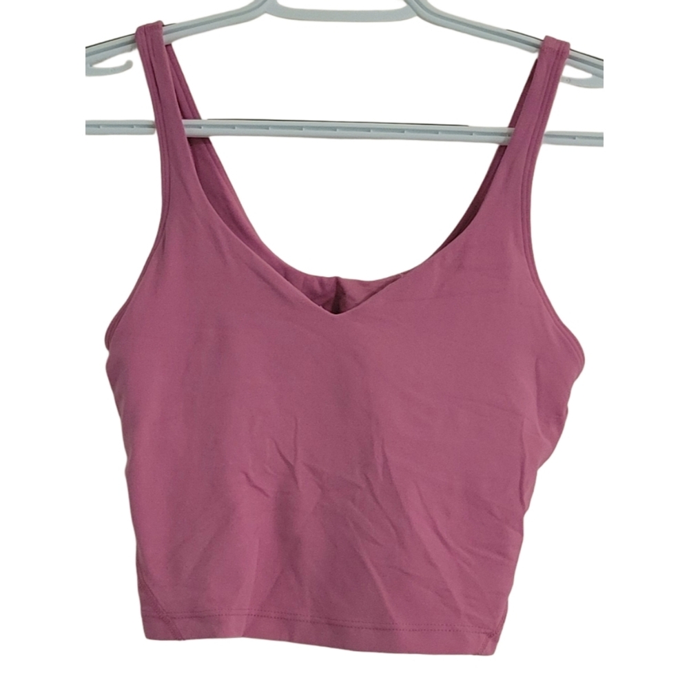 Lululemon Women's Tank 4 Pink Cropped Built In Bra Active Athletic
